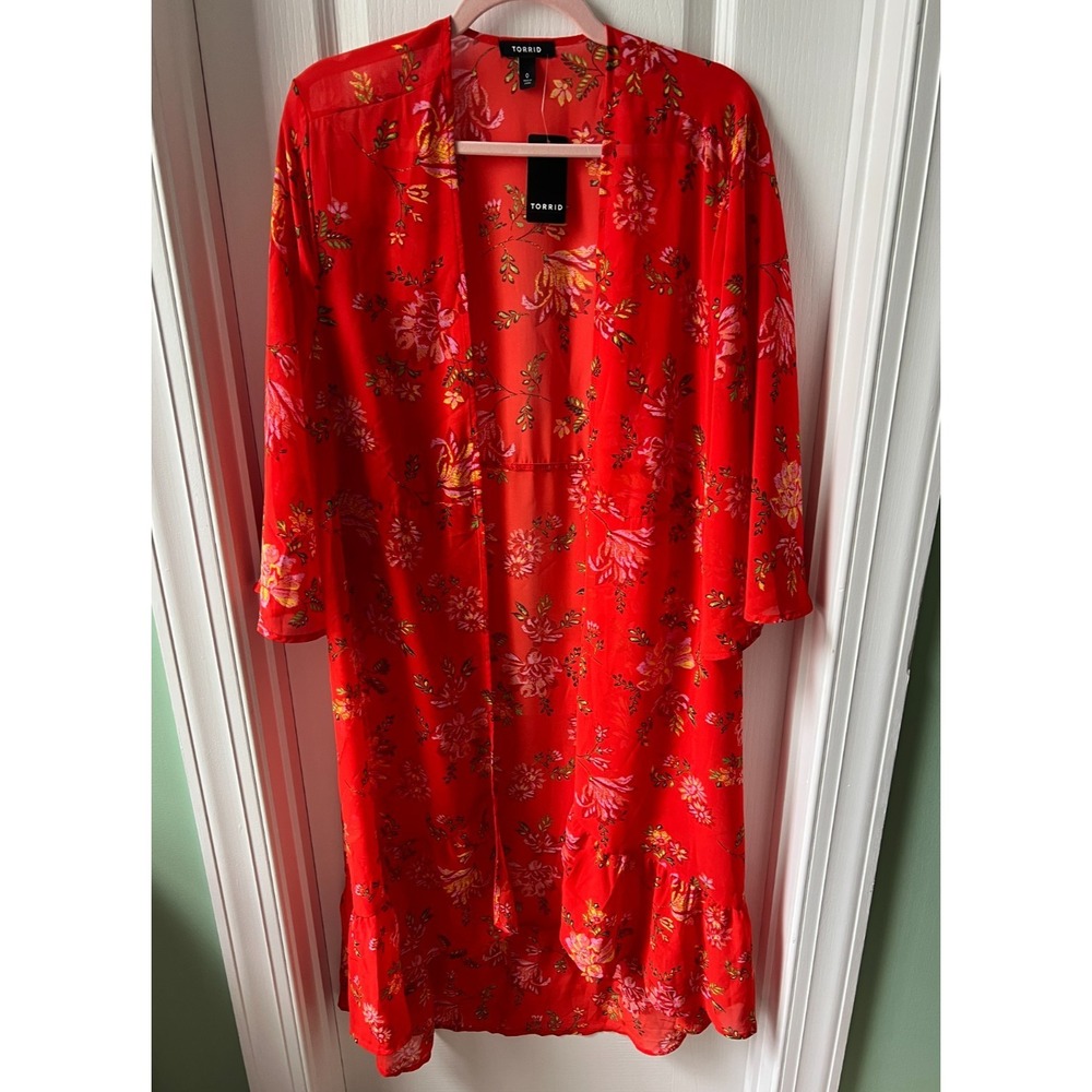 Torrid Womens Kimono Hi Low‎ Mandarin Floral Ella Sketch Size 12 L NEW $59